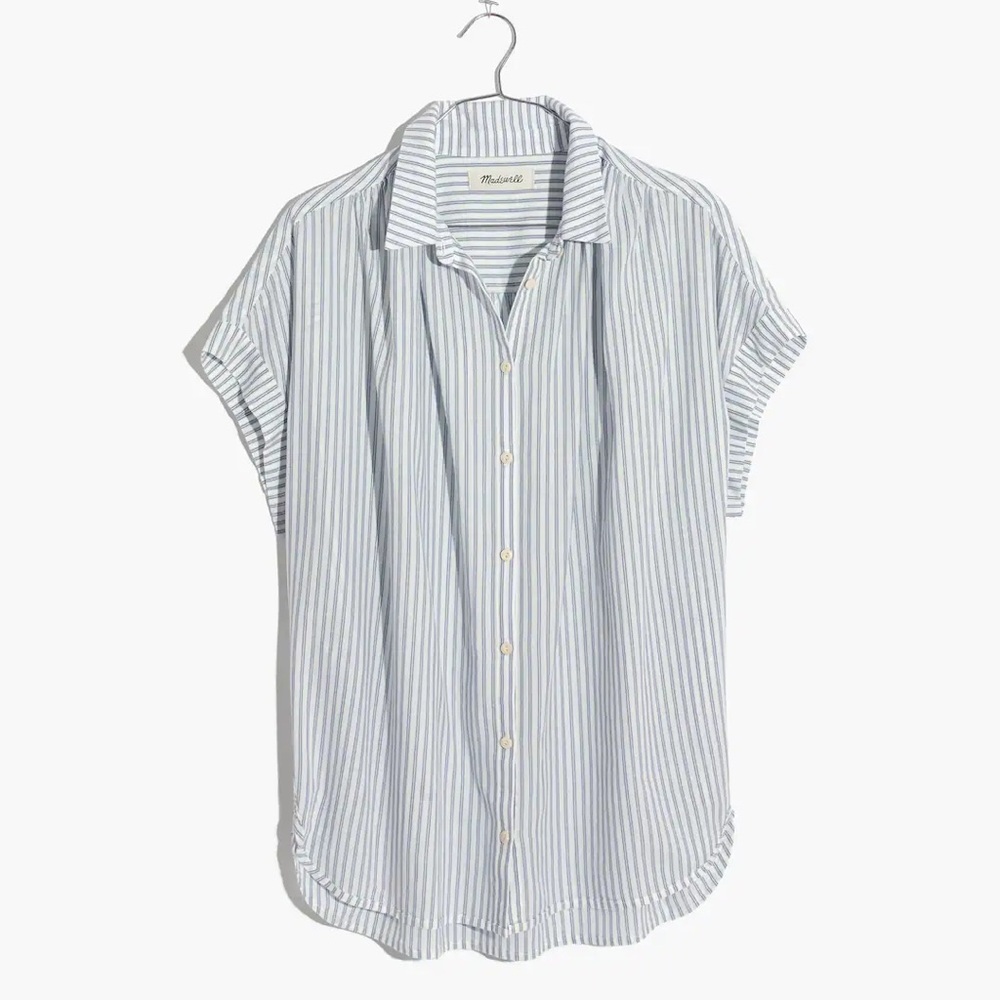 Madewell Central Shirt In Erinn Stripe White/Blue Cotton Women’s L